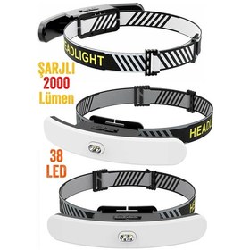 Resim Pro Usb Şarjlı Kafa Lambası 2000 Lümen 38 Led Geniş Açı Kamp Lambası Avcı Balıkçı Kafa Feneri 5401 Siyah 