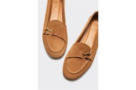 Resim Elle Taba Deri Kadın Loafer 