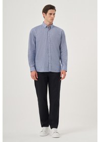 Resim Erkek Mavi Keten Trend Desenli Regular Fit Düğmeli Yaka Gömlek 25ys004027300 Mavi Mavi 