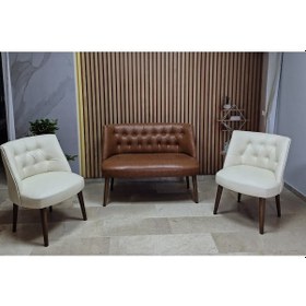 Resim Azra Mobilya Deri Çay Seti Koltuk Takımı - Bekleme Salonu - Cafe Mobilya - Ofis Mobilya - Balkon Mobilya Krem-taba 