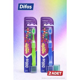 Resim Difaş Kids Çocuk Diş Fırçası 2 Adet Yumuşak Kıllı Koruyucu Kapaklı 
