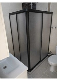 Resim Nokta Duşakabin 100 x 75 Teknesiz Mika Plastik Camlı Siyah Profilli Duşakabin Şeffaf 