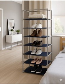 Resim Missidea 7 Raflı Bez Dolap Metal Profilli Portatif Ayakkabılık Lacivert 