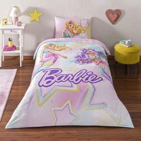 Resim Taç Lisanslı Barbie Mermaid %100 Pamuk Tek Kişilik Nevresim Takımı 160x220 cm 