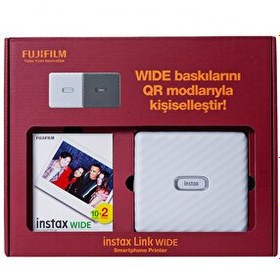 Resim Fujifilm Instax Link Wide Beyaz Akıllı Telefon Yazıcısı Bundle Box 