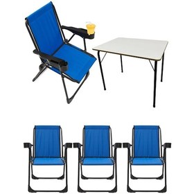 Resim Silva 4 Adet Kamp Sandalyesi Bardaklıklı Lüks Mavi + MDF Masa Mavi 