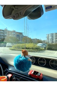 Resim S&E TASARIM Dikiz süsü koyu mavi peluş ponpon melek bebek oto kolye 