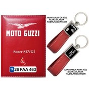 Resim Plakanıza Özel Motoguzzi Logolu Kırmızı Ruhsat Kabı Ve Anahtarlık 