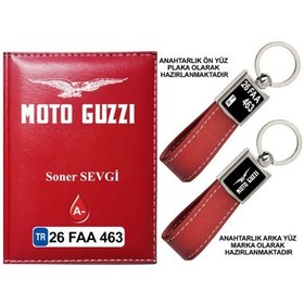Resim Plakanıza Özel Motoguzzi Logolu Kırmızı Ruhsat Kabı Ve Anahtarlık 