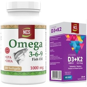 Resim Omega 3-6-9 Fish Oil 1000mg 200 Softgels+vitamin D3 K2 20 Ml 