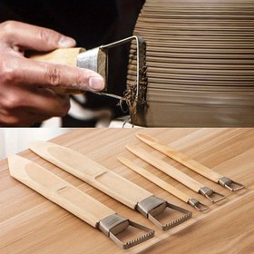 Resim Geniş Testere Dişli Tasarımlı Seramik Kil Kazıyıcı Aracı, Plastik Bambu Saplı, Seramik Heykel Kil Dokusu Yapıştırma Düzeltme Aracı, Ahşap Malzeme, Elektriksiz Kullanım 