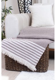 Resim Pamuklu Püsküllü Elmas Desenli Koltuk Örtüsü 170x210 Cm Dekoratif Kanepe, Yatak Ve Tv Örtüsü Kahverengi 