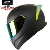 Resim MTS M-801 MAT SİYAH-GOLD GÜNEŞ VİZÖRLÜ KASK (GOLD CAMLI) 