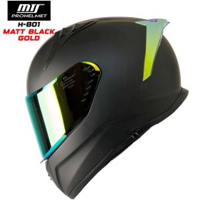 Resim MTS M-801 MAT SİYAH-GOLD GÜNEŞ VİZÖRLÜ KASK (GOLD CAMLI) 