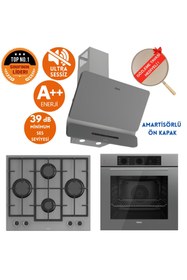 Resim Ferre FlowArt&SilentArt BUOO Yeni Seri Sessiz Antrasit Gri Ankastre Set (D082-SA + QBL62CPR +LN388) 