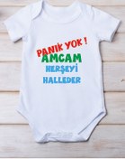 Resim SPACE DRESS Panik Yok Amcam Herşeyi Halleder Baskılı Pamuk Bebek Zıbını 
