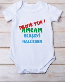 Resim SPACE DRESS Panik Yok Amcam Herşeyi Halleder Baskılı Pamuk Bebek Zıbını 