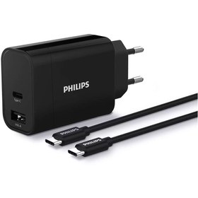 Resim Philips DLP2621C 30W USB-A ve USB-C Bağlantısı Type-C Kablolu Duvar Şarj Adaptörü 