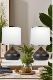 Resim Genel Markalar 2 ADET ELİPS MASA ABAJUR METAL GÖVDE KUMAŞ BAŞLIK AYDINLATMA 