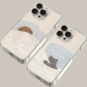 Resim 2 Adet Sevimli Kedi ve Köpek Kişilik Desenli Şeffaf Uzay Tam Kapak TPU Cep Telefonu Kılıfı iPhone16 15 14 13 12 11 promax xr için Uygun 