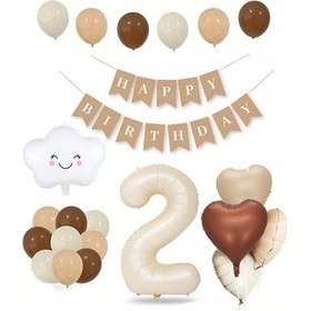 Resim 2 Yaş Retro Doğum Günü Seti Krem Rakam Folyo, Banner, Kalp Folyo 