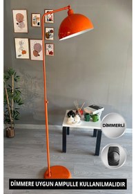 Resim Dimmerli Işığı Ayarlanabilen Işığı Artırılıp Azaltılabilen Turuncu 6933 Hareketli Başlık Metal Lambader Turuncu 