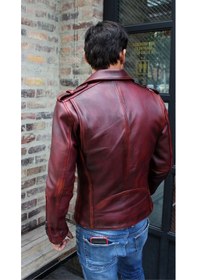 Resim Silme Hakiki Koyun Derisi Bordo Renk Biker Mont Bordo 