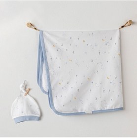 Resim Erkek Bebek Battaniye Şapka Takım Blanket Hat Set 85x90 Beyaz 