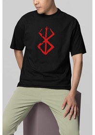 Resim Berserk Guts Baskılı Unisex Oversize Anime Dizi Karakter Tişört Siyah 