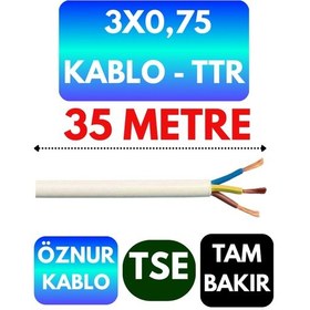 Resim Öznur 3x0,75 Ttr Kablo Beyaz Metre Seçenekli - 35 Metre 