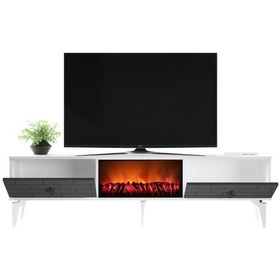 Resim Varna Tv Sehpası Şömineli Alt Modül Beyaz Antrasit 