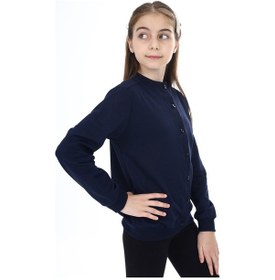 Resim Toontoy Kız Çocuk Bisiklet Yaka Düğmeli Örme Hırka - 2 İplik Lacivert 
