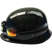 Resim ebakbak Motosiklet ve Bisiklet Yarım Kask Retro Gözlüklü Chopper Cruiser Kaskı Parlak Siyah 