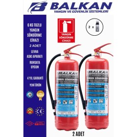 Resim BALKAN YANGIN VE GÜVENLİK SİSTEMLERİ 6 kg Ruhsata Uygun 4 Yıl Tozlu Yangın Tüpü 2 Adet (Levha-Askı) 