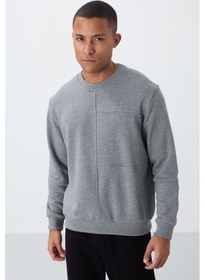 Resim Tommy Life Gri Melanj Kompakt Pamuklu Kalın Pürüzsüz Dokulu O Yaka Standart Fit Erkek Sweatshirt -88405 GRİ MELANJ 