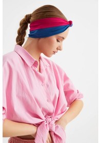 Resim Kadın Fenomen Style Pamuklu Penye, Kaymaz, Yumuşak, Esnek, Saç Bandı Bandana - Tek Ebat / Bordo-mavi Bordo-mavi 