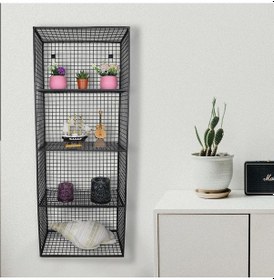 Resim Wessdizayn Metal Duvar Rafı 4 Gözlü Kitaplık Grid Kafes Tel Model Wd-61 