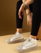 Resim Ege's Shoes Kadın Beyaz Vizon Yüksek Tabanlı Rahat Kalıp Sneakers 