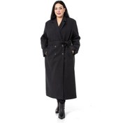 Resim Büyük Beden Yırtmaçlı Uzun Astarlı Siyah Kaşe Kaban-siyah Siyah 