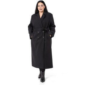 Resim Büyük Beden Yırtmaçlı Uzun Astarlı Siyah Kaşe Kaban-siyah Siyah 