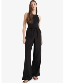 Resim Defacto Wide Leg Çift Cepli Beli Lastikli Standart Boy Keten Karışımlı Siyah Pantolon E1981ax25smbk27 Siyah 