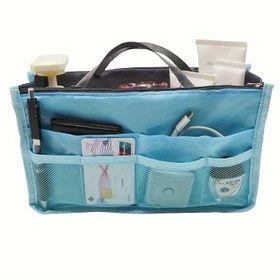 Resim Kompakt Nötr Seyahat Organizer Çantası - Dayanıklı Fermuarlı Pouch Toz ve Kozmetikler için, SD Kartları, Taşınabilir Şarj Cihazları ve Pasaport Kılıfları için Çeşitli Depolama ile, Katlanabilir, Hafif, Çift Kulp ile Dışarı Çıkışlar için, Polyester ile Polyester Astar, Açık Kapanış, Casual Stil - Elde Yıkamalı 