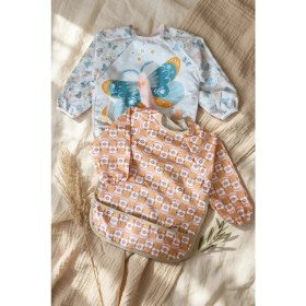 Resim Babydonat 2'li Set Sıvı Geçirmez Uzun Kollu Mama Önlüğü - Blw Uyumlu Leke Tutmaz Butterfly ve Vintage Çiçek Desenli Bebek Aktivite Önlüğü 6-24 Ay 