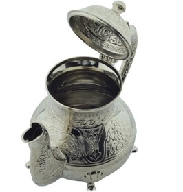 Resim Dekoratif Gümüş Renkli Zarif İşlemeli Metal İbrik Demlik 17cmx22cm M2 Gümüş 