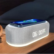 Resim Renvox Hızlı Kablosuz Şarj Standı Alarm Saati LED Işık Termometre Gece Lambası Cep Telefonu Tutucu 