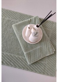 Resim 2'li Diyagonal Çizgili Ayak Havlusu Seti - %100 Pamuk Havlu Takımı - 50x70 Cm - Yeşil Yesıl Yeşil 