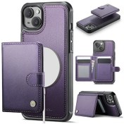 Resim İphone 15 Kılıfı İçin Rfıd Engellemeli Kart Tutucu Deri Arka Telefon Kılıfı Magsafe İle Uyumlu - Mor Mor 