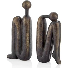 Resim Abstract Bookends Set of 2, Modern Figurines for Shelf or Desk Decor, Abstract Bookends, Modern Bookshelf Decor, Polyester Bookend Set - Object-4 