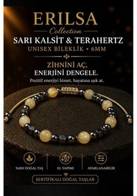Resim Sertifikalı Sarı Kalsit Terahertz Bileklik - 6 Mm Doğal Taş Unise Çok Renkli 