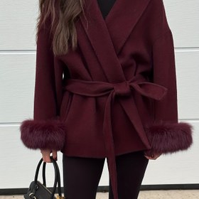 Resim Kadın Şık Bordo Tüvit Ceket, Suni Kürk Manşetli - Kısa Kollu Kışlık Mont, Günlük, İş ve İş Yeri Kombinleri İçin, Sonbahar/Kış Modası, Yapılı Kesim, Kolay Bakım, Çok Yönlü Dış Giyim 